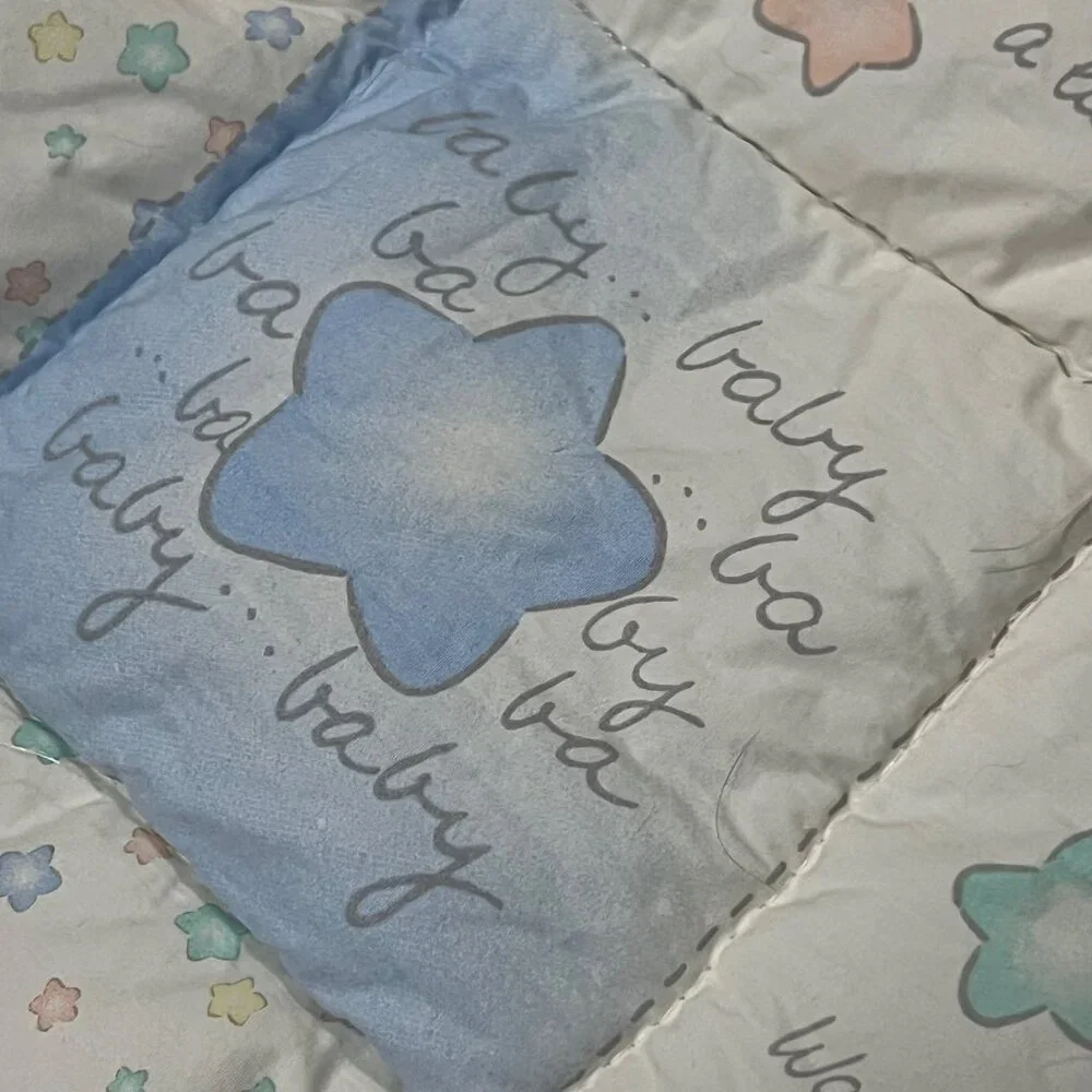 Vintage Geoffrey Toys R Us Baby Quilt Crib Comforter Moon Stars Yellow Blue 1995